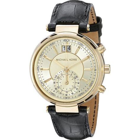 michael kors sawyer black leather watch